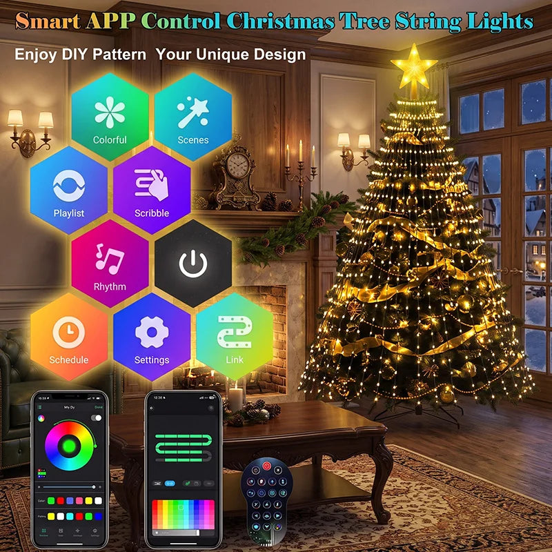 Smart Christmas Tree Lights — App Control RGB with Star Topper — Everything Epicurean