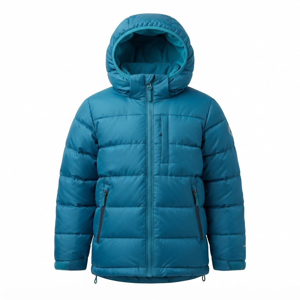 Kids' teal waterproof hooded puffer snow jacket