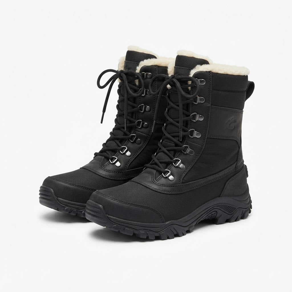 Black waterproof winter snow boots with fleece lining