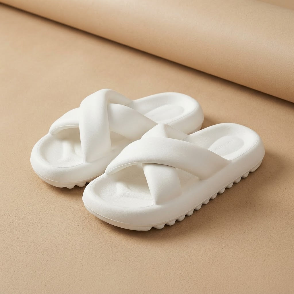 White cloud cushion pillow slides on beige background
