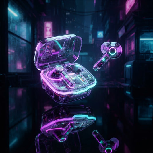 Transparent RGB wireless gaming earbuds with glowing charging case