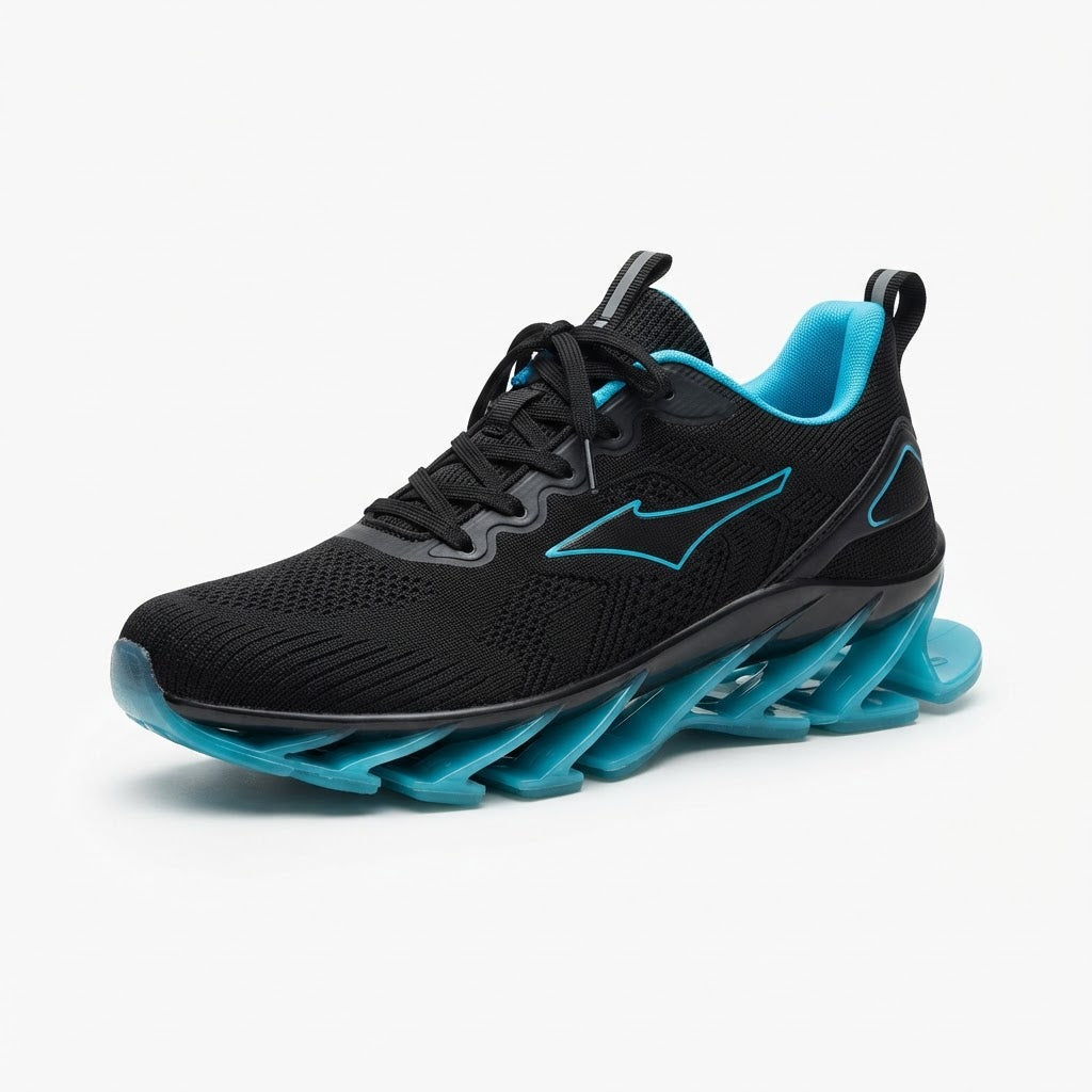 Men's black and cyan blade sole running sneakers