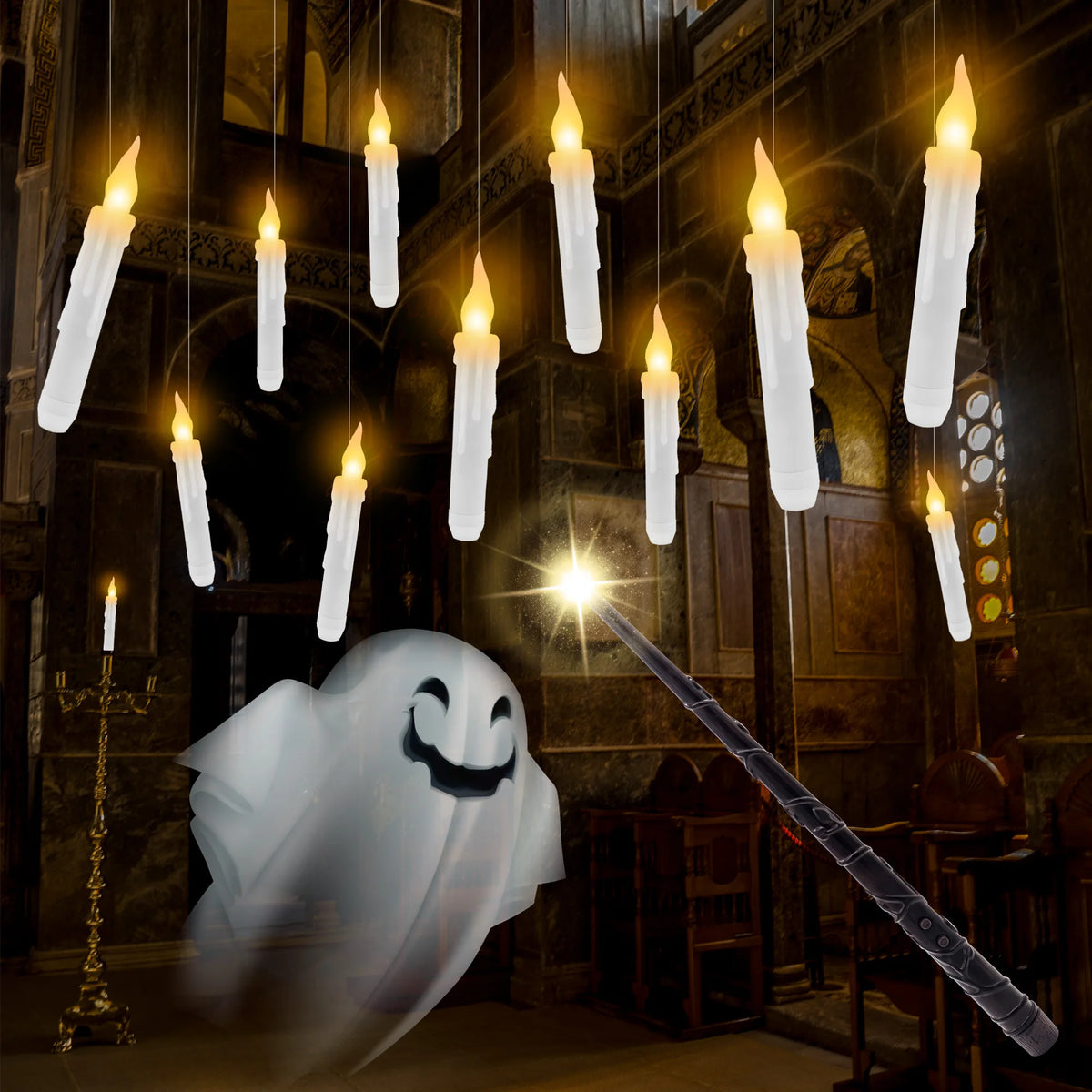 Magic Floating Candles with Wand — 12-Pack Flameless LED Tapers — Everything Epicurean