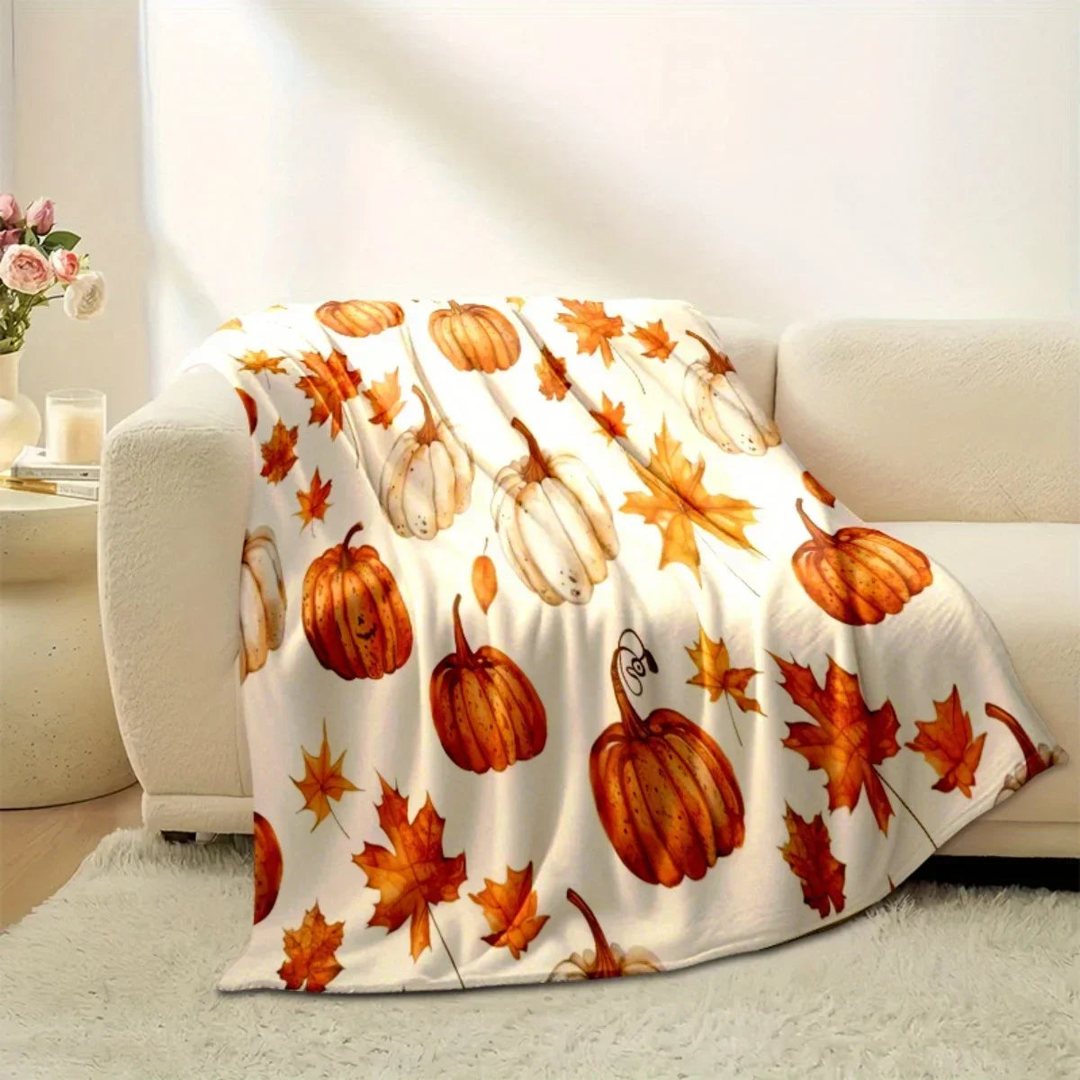 Cozy Thanksgiving Throw Blanket — Pumpkin & Turkey Autumn Flannel — Everything Epicurean